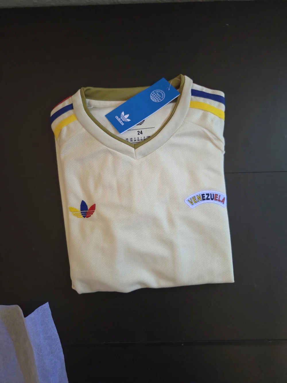 Adidas Kids Venezuela Tee & Shorts Set - Cream with Tricolor Stripes